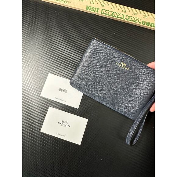 Coach Mini Card Holder Wristlet New w Inserts Navy Blue Leather - Picture 5 of 9